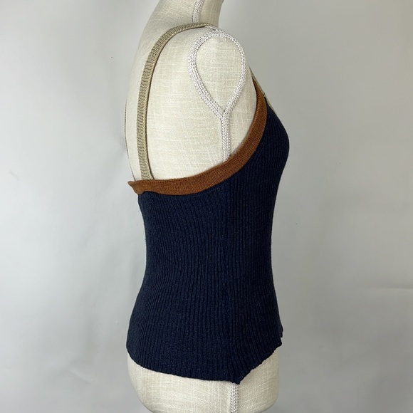 SWEET RAIN knit tank in navy blue, tan, and brown L - Picture 2 of 7